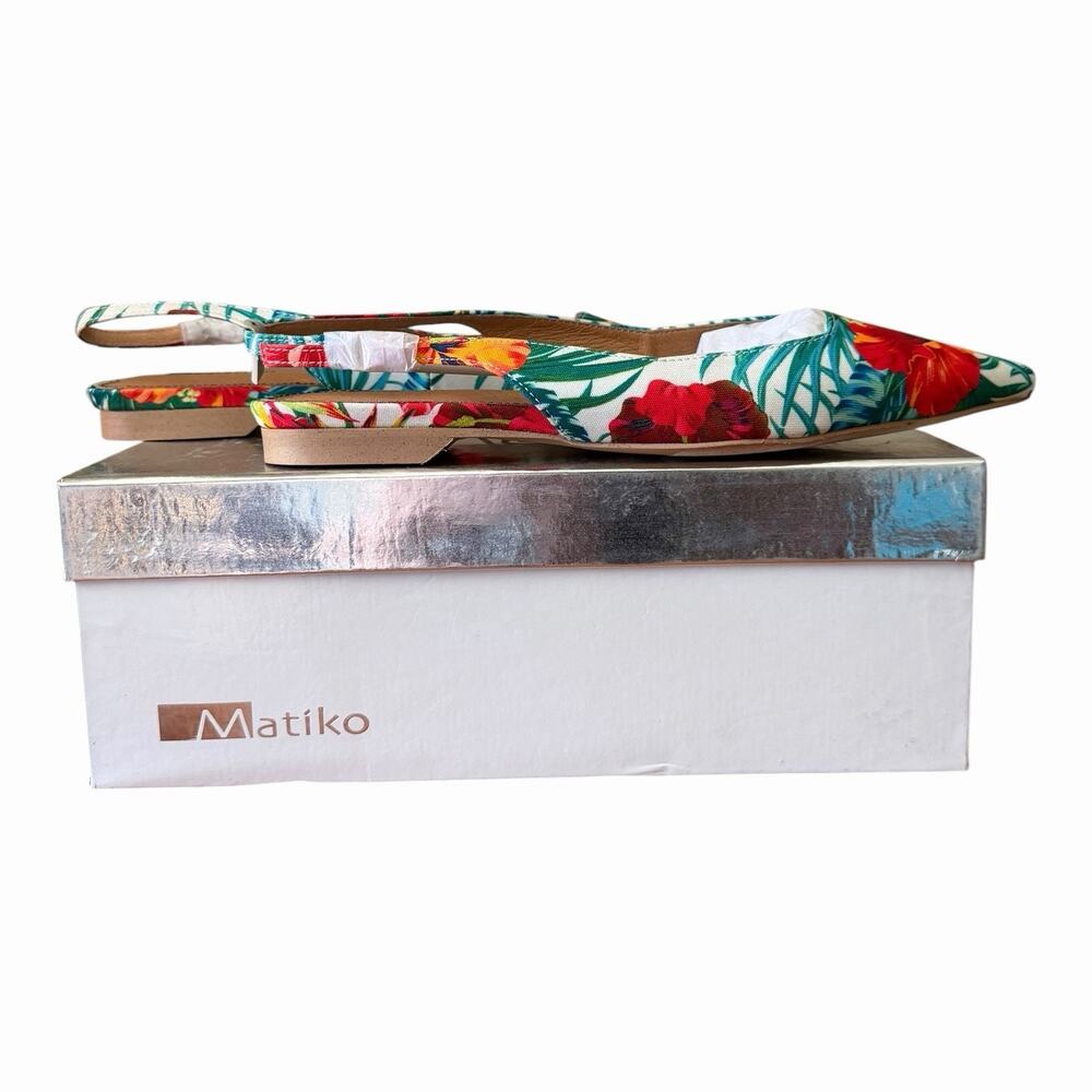 Matiko Hawaiian Floral Slingback Pointed Toe Flats Size 36 Tropical Print NIB - Picture 6 of 16